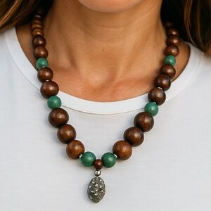 Big Sky Silver Turquoise & Wood Necklace 18”-21”